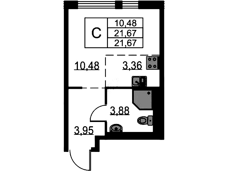 Квартира студия 21.67 м², 7/12 эт., ЖК «Невская Долина»